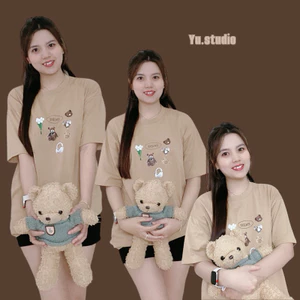 áo phông nữ YUSTUDIO 3158 chất cotton khô form rộng cổ tròn mẫu Gấu Hình Trái Tim
