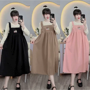 Váy bầu, đầm bầu giả yếm dài tay, đầm bầu thu đông hàng thiết kế thêu tinh xảo dáng dài TO75, mẹ bầu mặc đi làm đi chơi