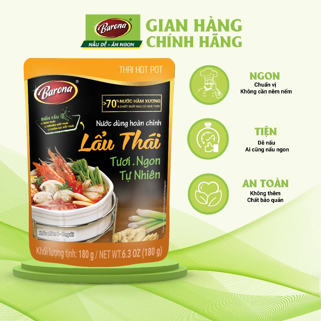 Nước Dùng Lẩu Thái Barona 180g tươi ngon chuẩn vị không cần nêm nếm