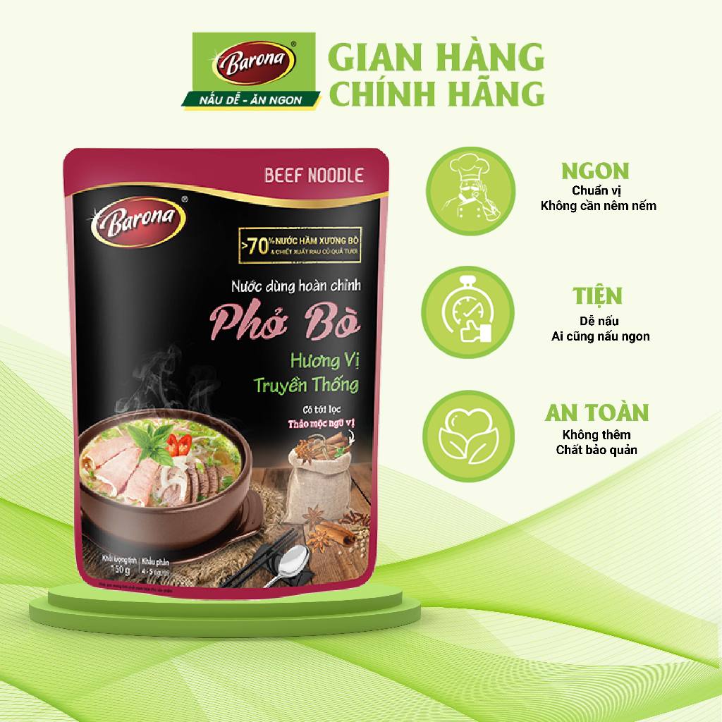 Nước Dùng Phở Bò Barona 150g tươi ngon chuẩn vị không cần nêm nếm