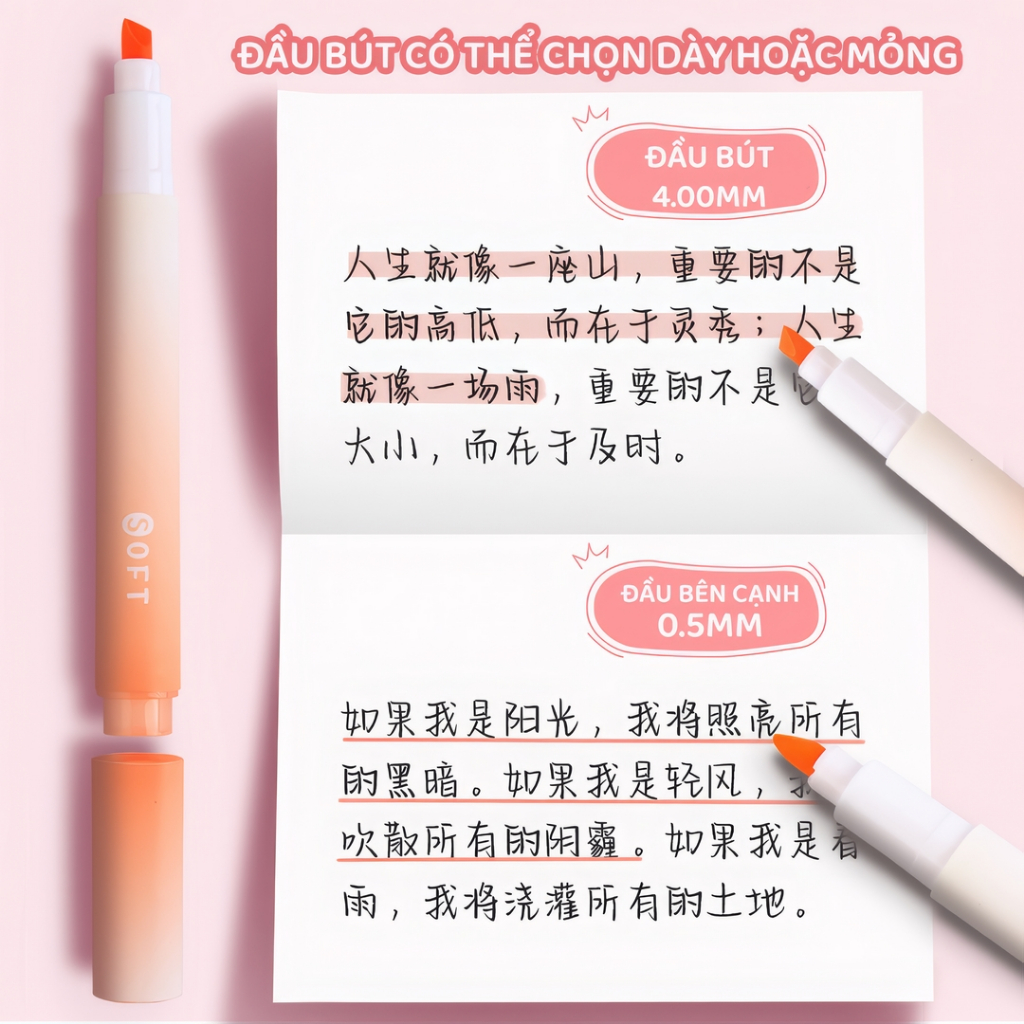 Bộ Bút Highlight Màu Macaron Gradient, Set 4 Bút Dạ Quang Màu Pastel, Bút Đánh Dấu Màu Tiện Lợi