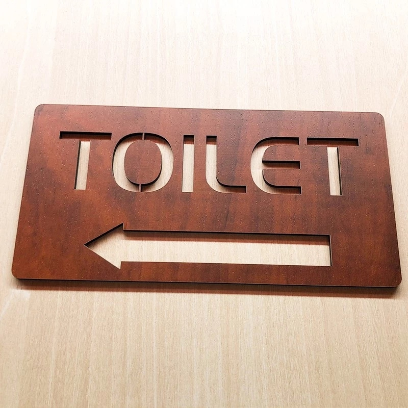 siêu rẻ] Bảng gỗ chỉ dẫn hướng đi toilet trái phải dán tường cắt laser (20x10cm)