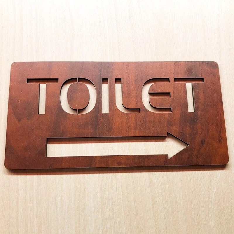 siêu rẻ] Bảng gỗ chỉ dẫn hướng đi toilet trái phải dán tường cắt laser (20x10cm)