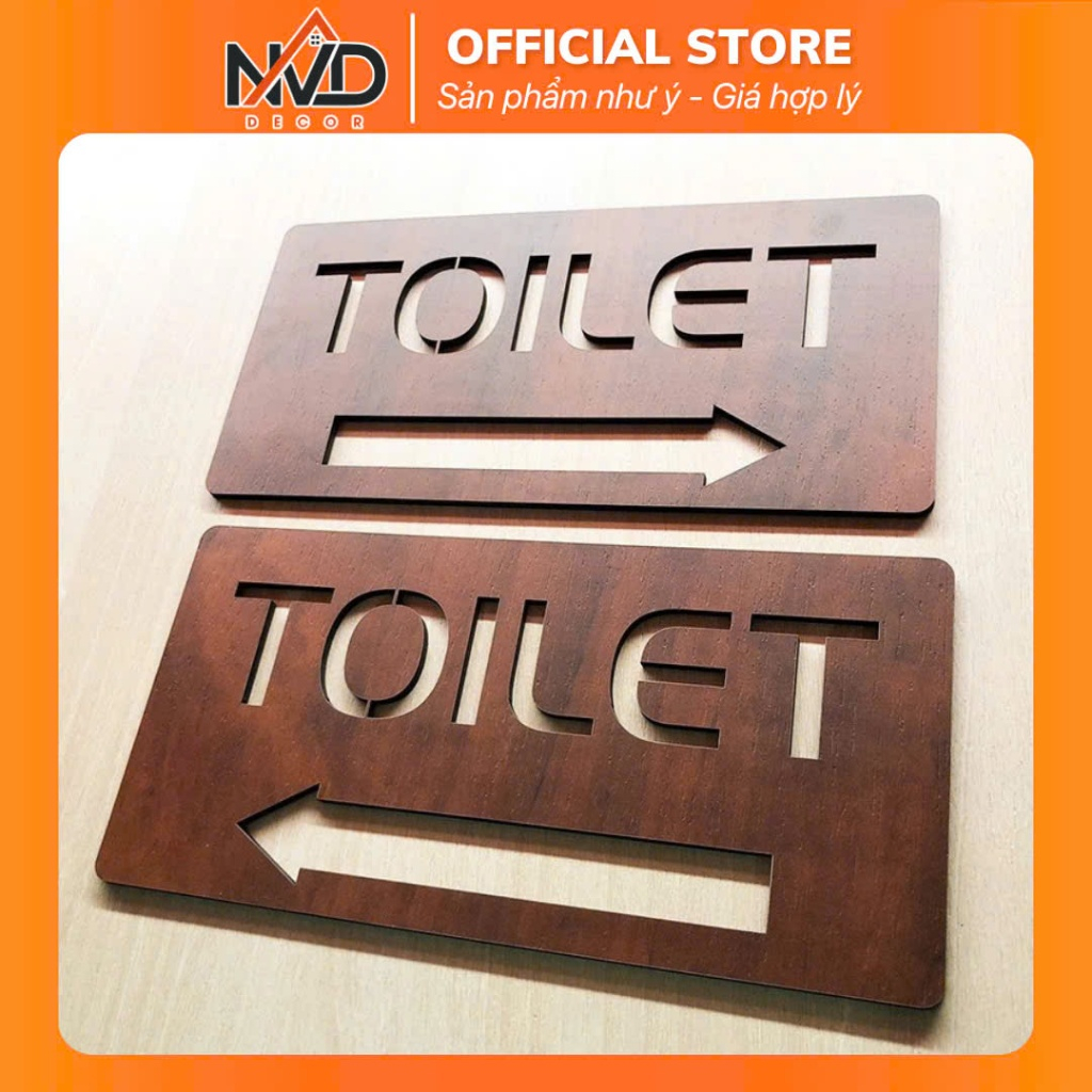siêu rẻ] Bảng gỗ chỉ dẫn hướng đi toilet trái phải dán tường cắt laser (20x10cm)