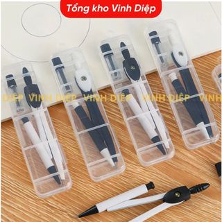 Bộ Compa Chì Bấm Học Sinh Basic Kèm Hộp Kim Chì, Compa Vẽ Kỹ Thuật