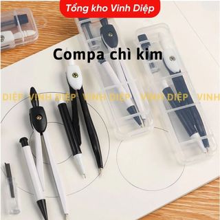 Bộ Compa Chì Bấm Học Sinh Basic Kèm Hộp Kim Chì, Compa Vẽ Kỹ Thuật