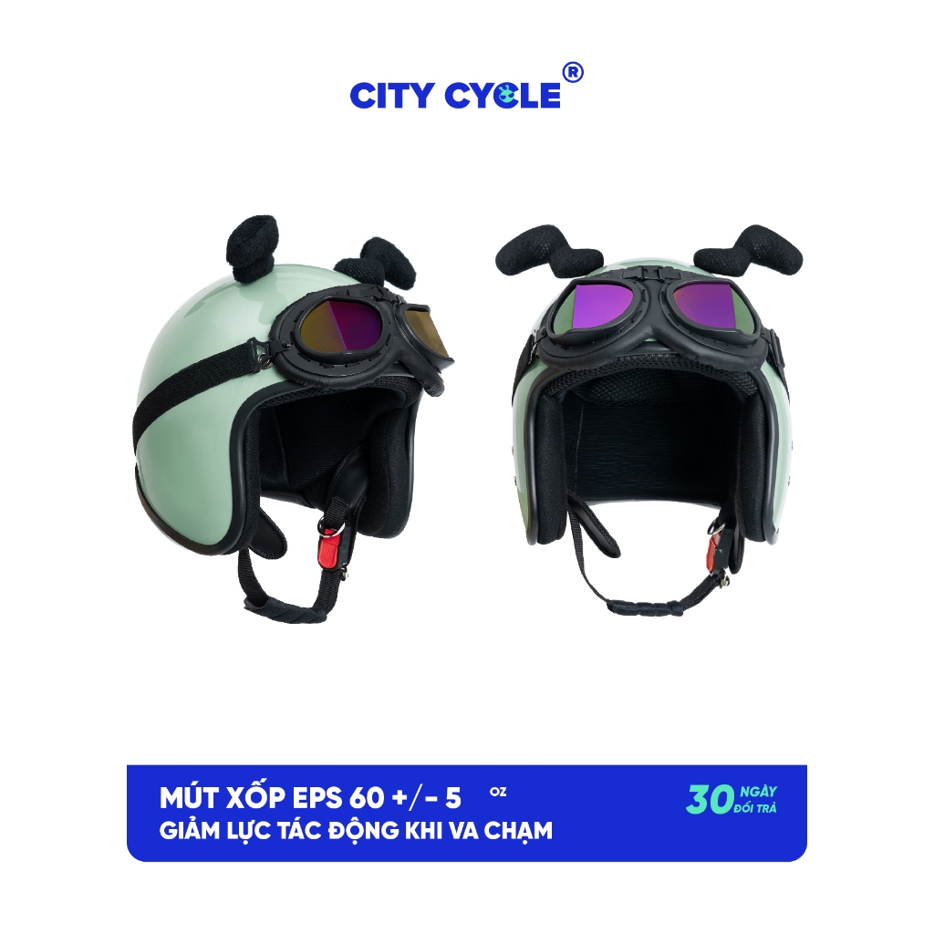 Mũ Bảo Hiểm 3/4 Alien Local Brand Chính Hãng City Cycle kèm kính lót vải mè dày cao cấp freesize