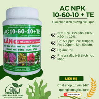 Phân bón lá Siêu Lân AC NPK 10-60-10 + TE Á Châu - chuyên gia tạo mầm hoa (hũ 100gram)