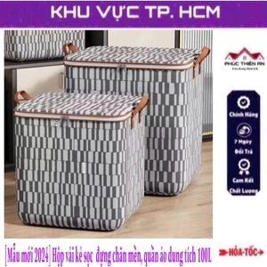 Hộp vải kẻ sọc đựng chăn mền, quần áo, có khóa kéo - dung tích 100L