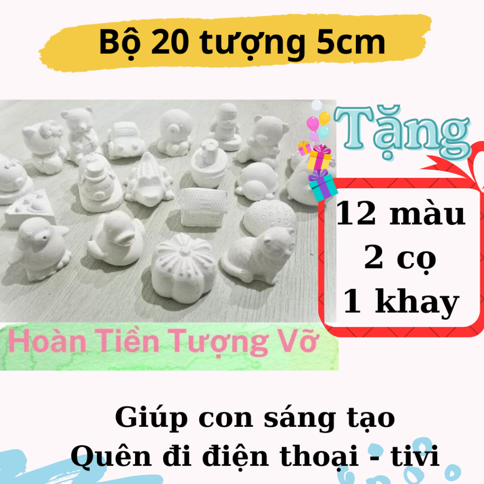 Bộ 20 tượng tô 5cm TẶNG 12 màu + 2 Cọ + Khay