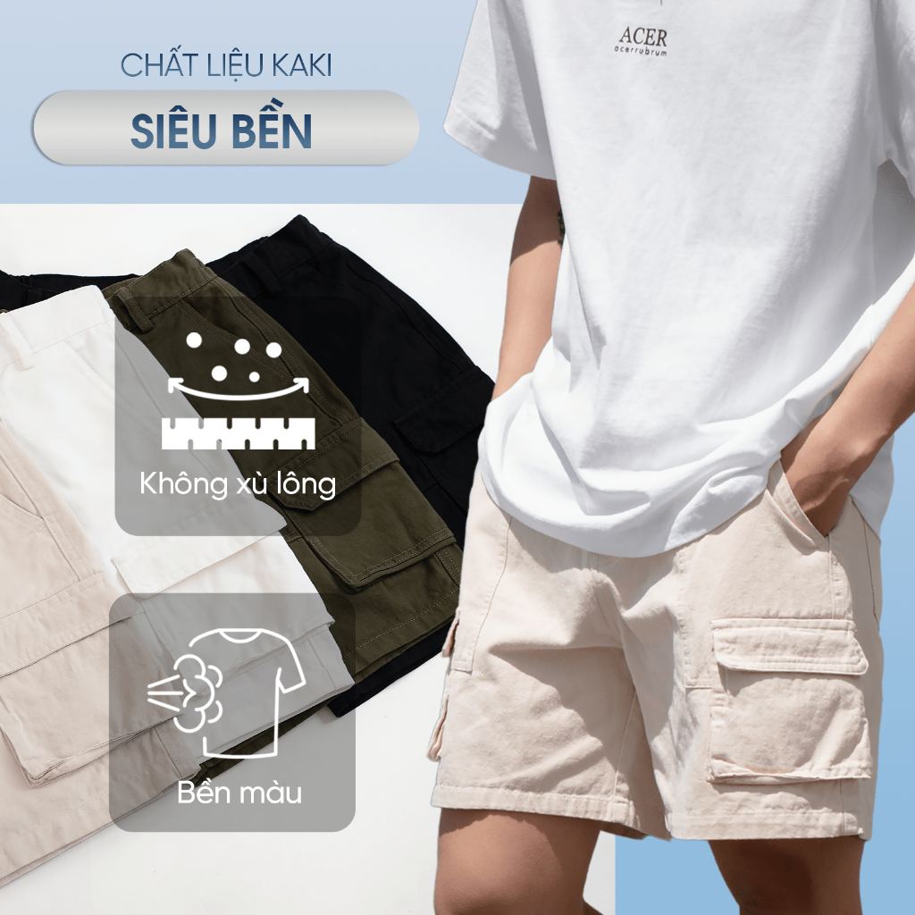 Ảnh Quần short nam kaki TÚI HỘP phom rộng trên gối CAPMAN CLUB, trẻ trung thoải mái 3