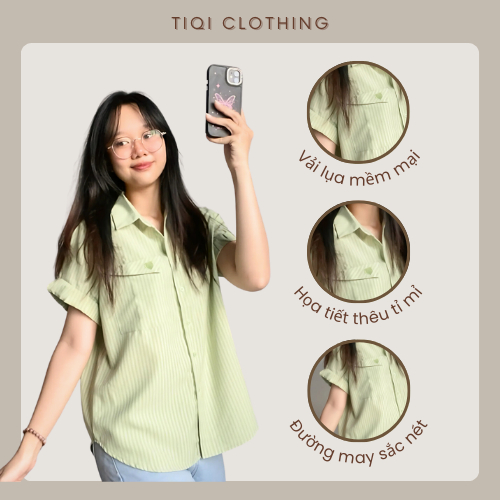 Áo Sơ Mi Tay Ngắn Gập Gấu Cotton Lụa Mềm Mại, Sơ Mi Nữ Kẻ Sọc Form Vừa Nhiều Màu Dễ Phối Đồ