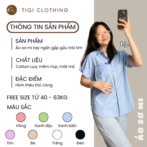 Áo Sơ Mi Tay Ngắn Gập Gấu Cotton Lụa Mềm Mại, Sơ Mi Nữ Kẻ Sọc Form Vừa Nhiều Màu Dễ Phối Đồ