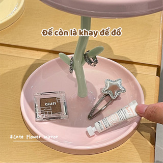 Gương Decor Để Bàn Trang Điểm Hình Hoa Tulip Đáng Yêu, Gương Chỉnh Góc Độ Nét Cao Phong Cách Hàn