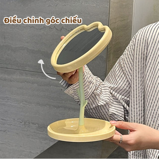 Gương Decor Để Bàn Trang Điểm Hình Hoa Tulip Đáng Yêu, Gương Chỉnh Góc Độ Nét Cao Phong Cách Hàn
