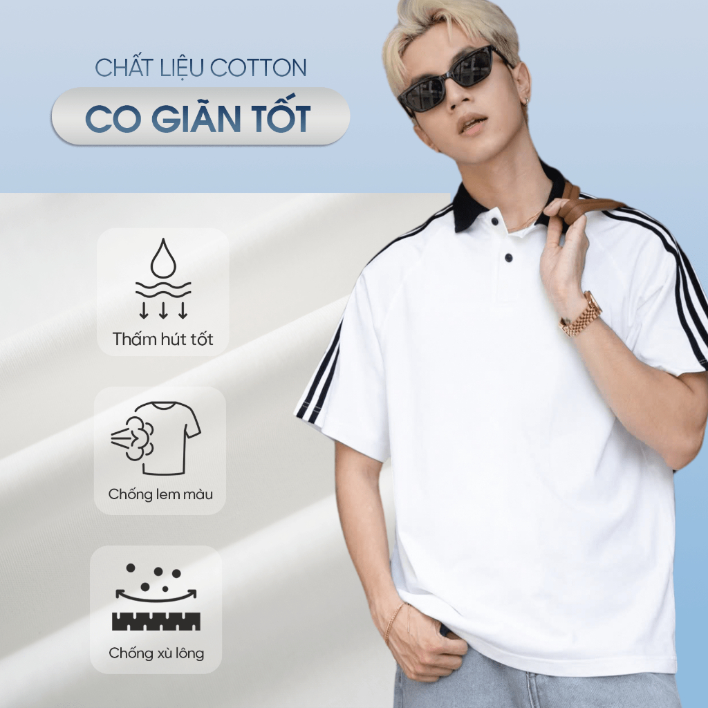 Ảnh Áo thun polo nam SVAI phom rộng CAPMAN CLUB, sọc vai trẻ trung thoải mái 1