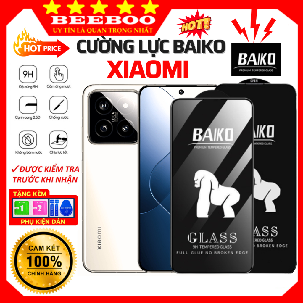 Kính cường lực Xiaomi 14T 14T Pro 13T 12T 11T 10T 12 Mi 11 Lite X5 F5 M6 Pro C65 A5 A7 Pro Redmi 15 14 C Baiko