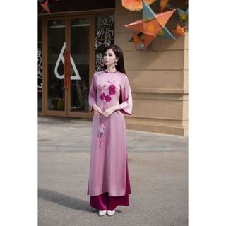 Áo dài dáng suông tay lỡ phối cổ tròn AD198