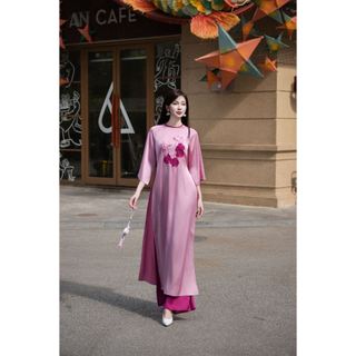 Áo dài dáng suông tay lỡ phối cổ tròn AD198