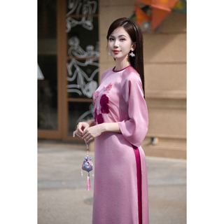 Áo dài dáng suông tay lỡ phối cổ tròn AD198