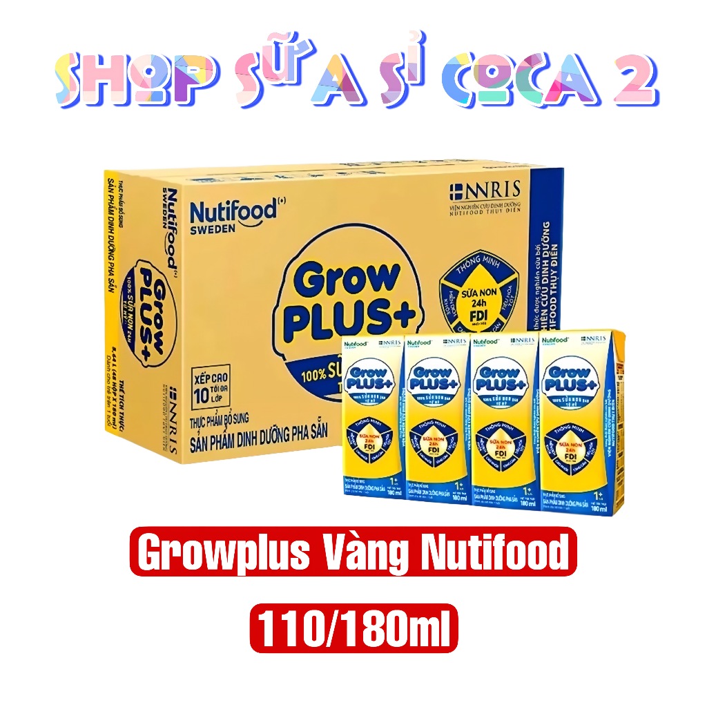 Sữa pha sẵn Growplus Vàng Nutifood 110ml /180ml date mới thùng 48 hộp ...
