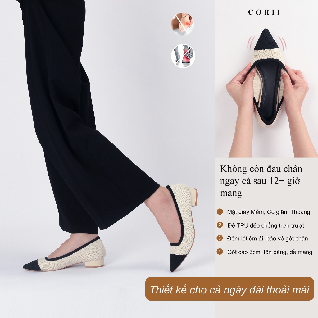 CORII - Giày Bít Cao Gót Mũi Nhọn The Rosa Thời Trang và Thoải Mái Nhất - CR04RSS Trắng & Đen