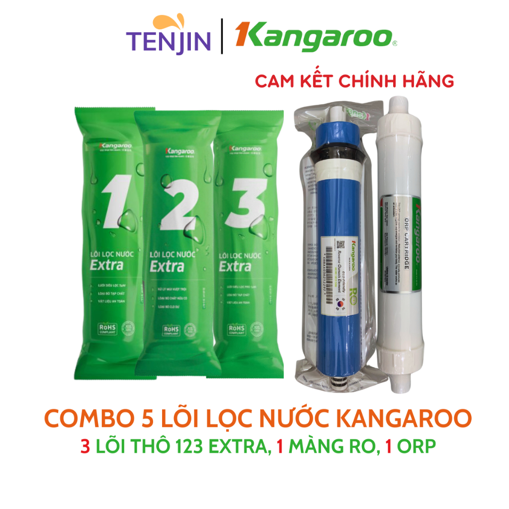 Combo 5 Lõi Lọc Kangaroo gồm 123 RO50GPD ORP Chính Hãng Dùng Cho Máy Lọc Nước RO