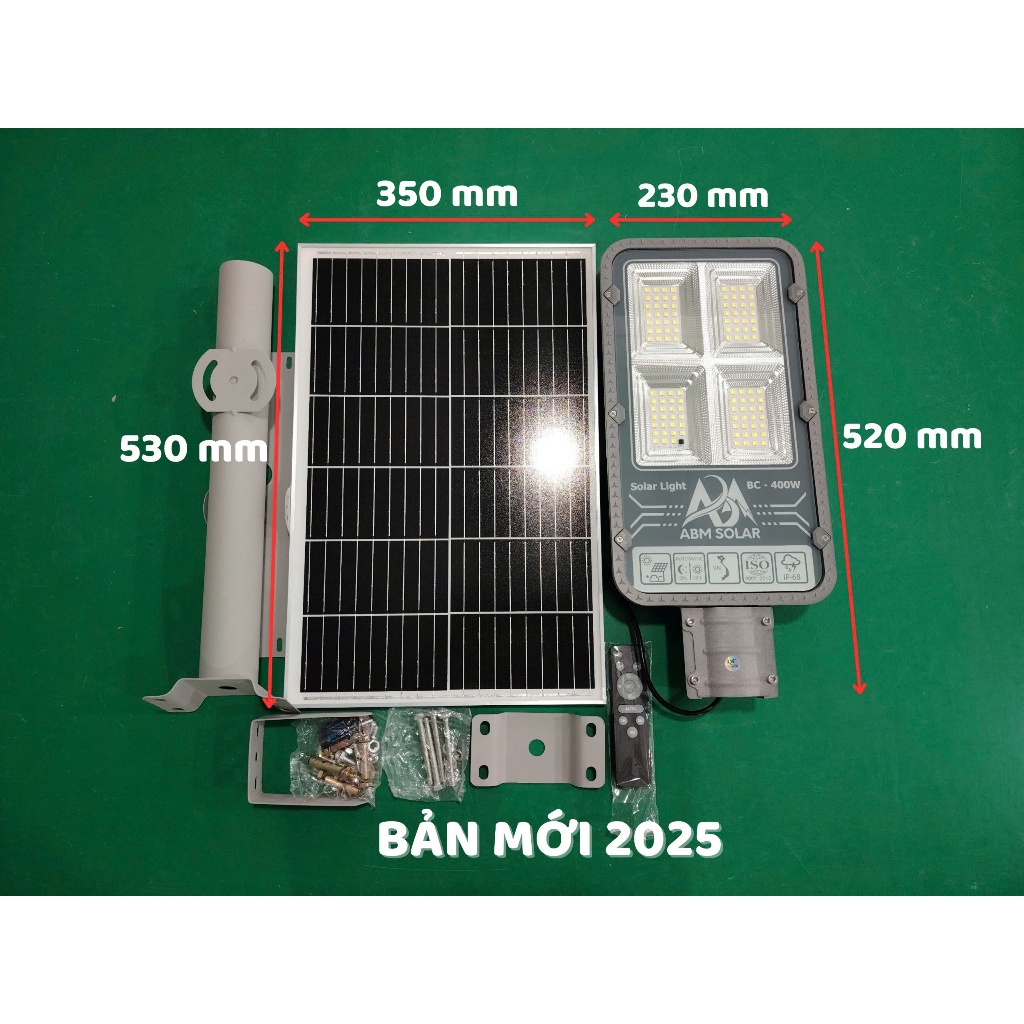 [400W PRO] Đèn Năng Lượng Mặt Trời Sân Vườn ABMSOLAR, Nhôm Đúc Nguyên Khối, Tấm Pin Mono , Đổi Màu LED