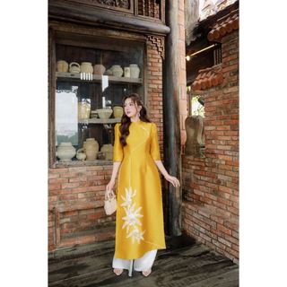 Áo dài tà ngắn cách tân phối tay phồng AD204