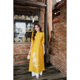 Áo dài tà ngắn cách tân phối tay phồng AD204