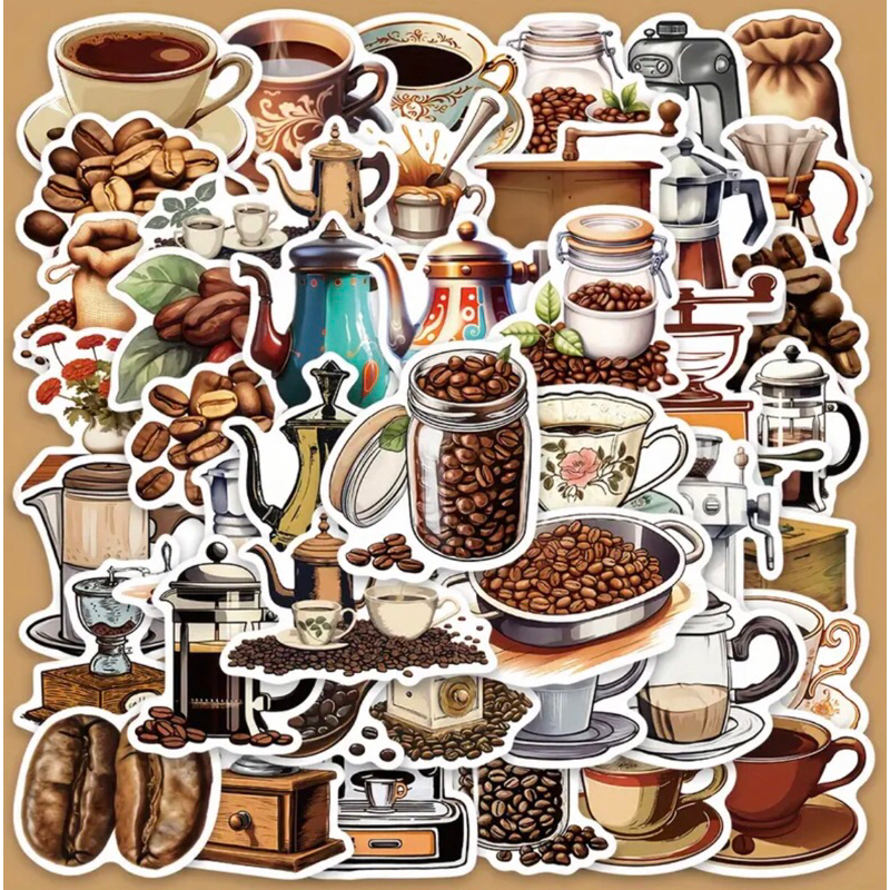 60 sticker ly cà phê phong cách thuần việt trang trí quán cf menu quán mũ bảo hiểm note book rất đẹp