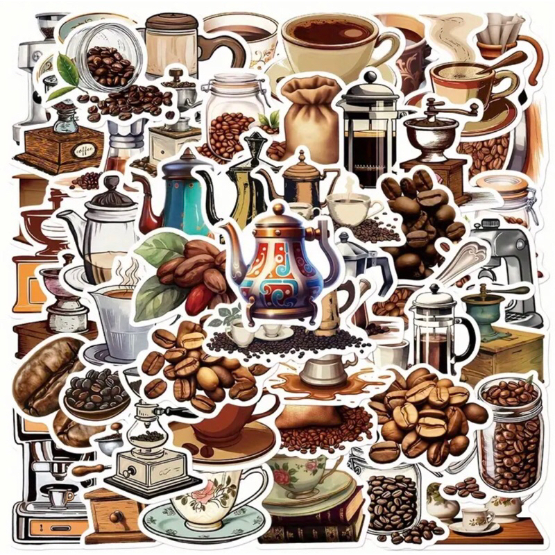 100 sticker Ly cà phê đậm chất Việt Nam trang trí quán cà phê không gian ăn uống ,ốp lưng điện thoại mũ bảo hiểm.