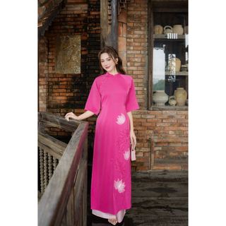 Áo dài tay lỡ thêu đính hoa sen AD201