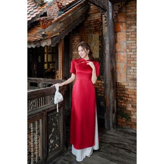 Áo dài cách tân tay cộc phối cổ 3 phân AD206