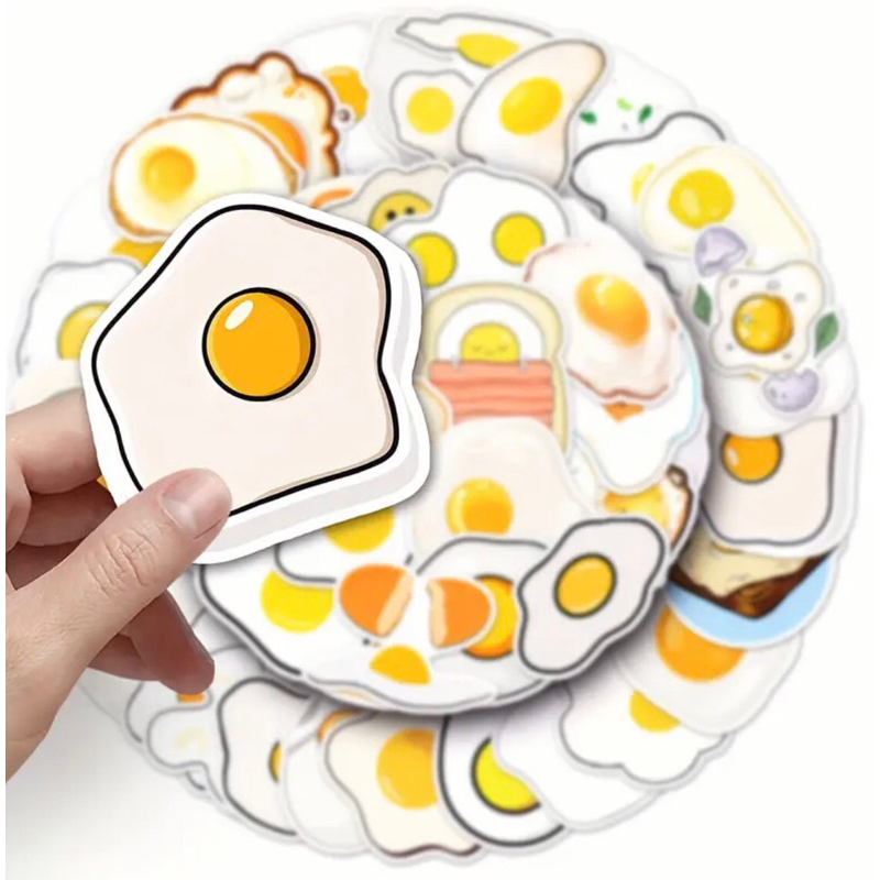 Bộ 100 sticker hình dán Trứng ốp la trang trí menu đồ ăn sổ tay notebook cực đẹp chống nước tốt phù hợp trang trí tiệmăn
