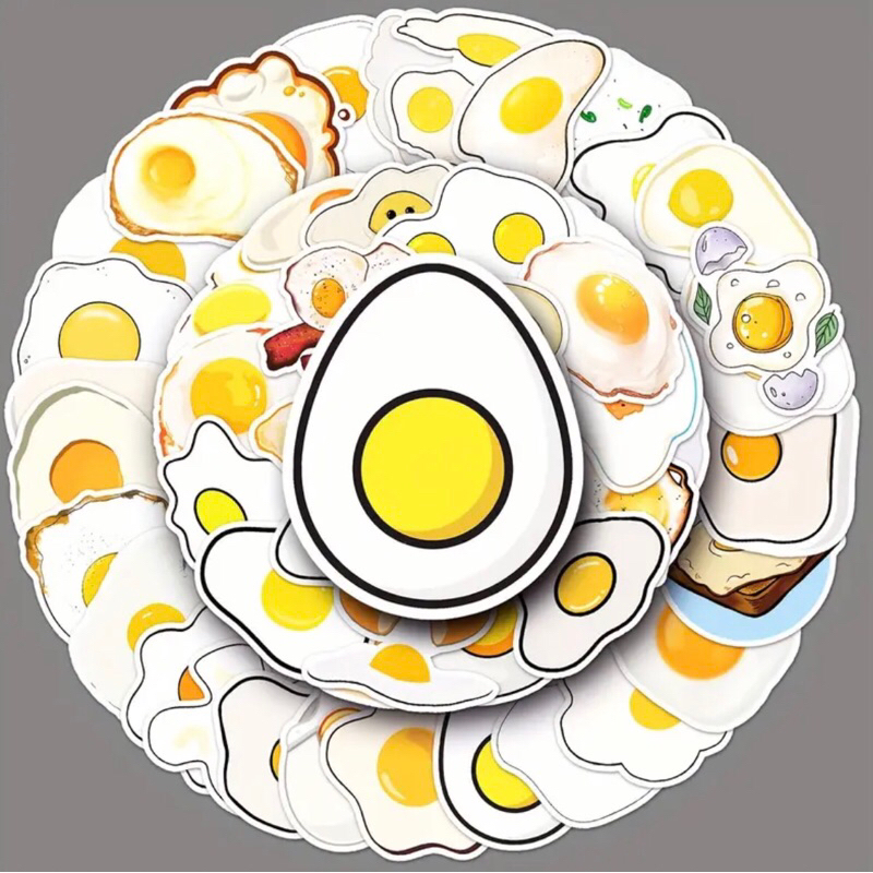 Bộ 100 sticker hình dán Trứng ốp la trang trí menu đồ ăn sổ tay notebook cực đẹp chống nước tốt phù hợp trang trí tiệmăn