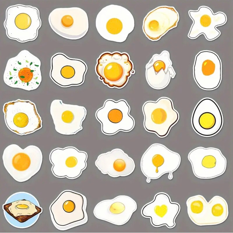 Bộ 100 sticker hình dán Trứng ốp la trang trí menu đồ ăn sổ tay notebook cực đẹp chống nước tốt phù hợp trang trí tiệmăn