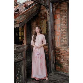 Áo dài cách tân 6 tà phối họa tiết thêu AD187