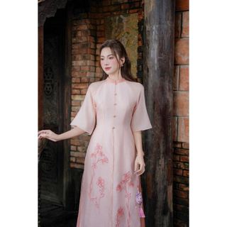 Áo dài cách tân 6 tà phối họa tiết thêu AD187
