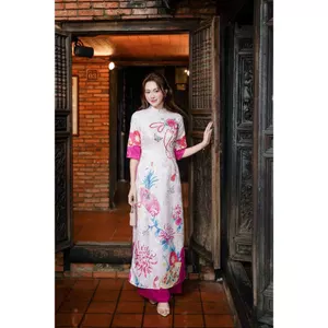 Áo dài cách tân in họa tiết phối tay lỡ AD177
