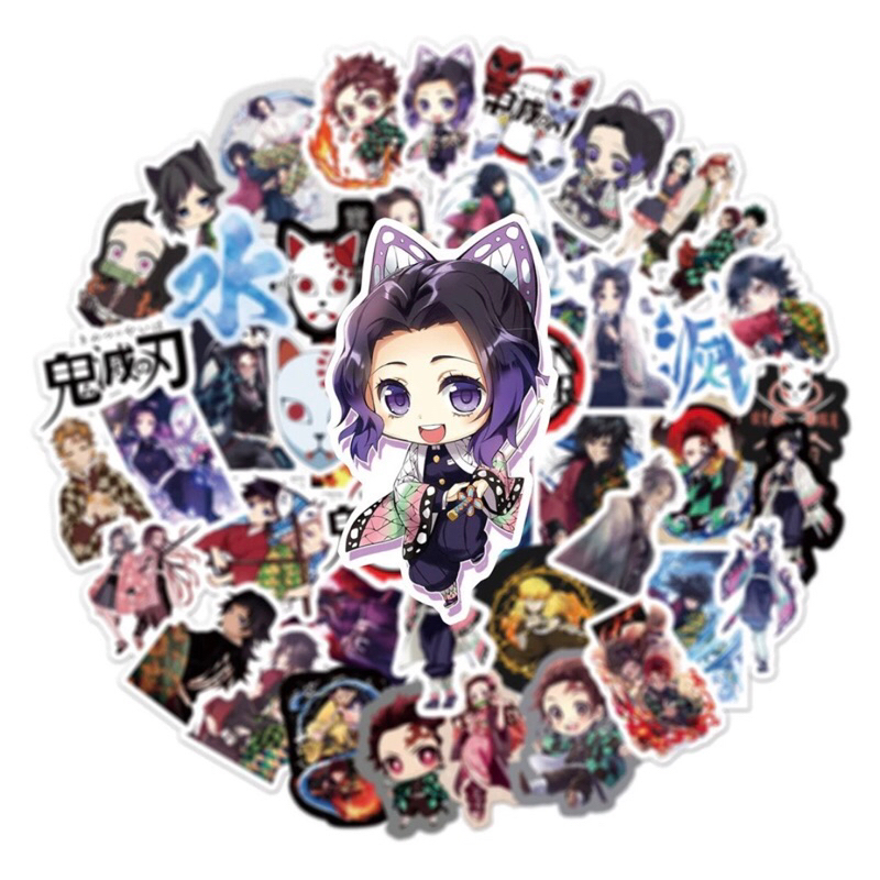 set 60 sticker nhân vật anine demon slayer thanh gươm diệt quỷ siêu đẹp chống nước tốt