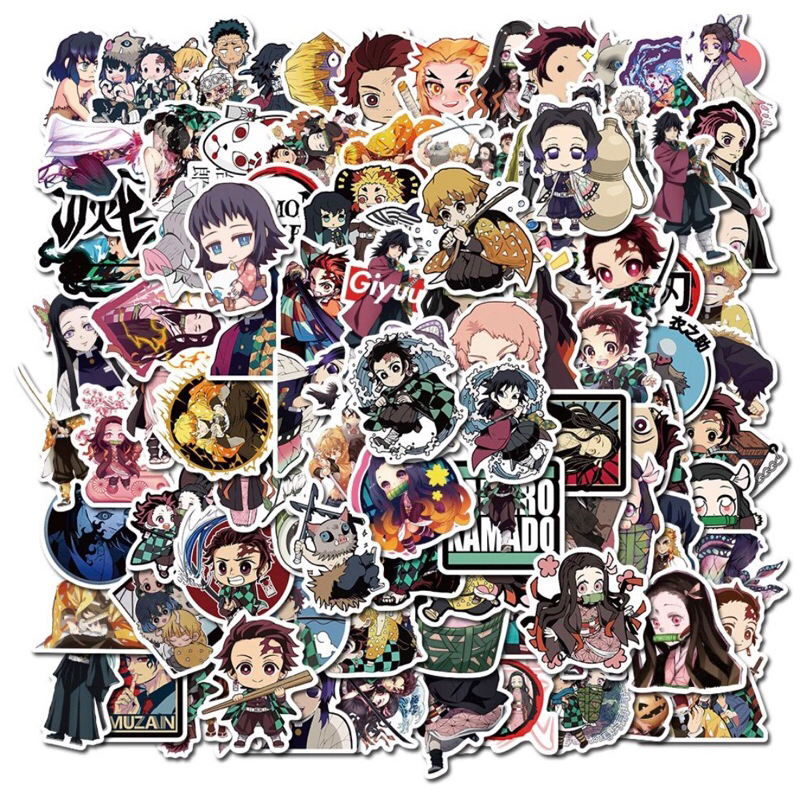 set 60 sticker nhân vật anine demon slayer thanh gươm diệt quỷ siêu đẹp chống nước tốt