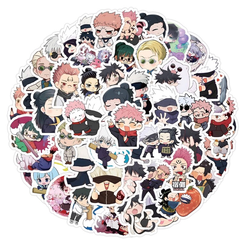 60 Miếng Dán Jujutsu Kaisen - Đề Can Anime Kawaii Dễ Thương Cho Điện Thoại, Laptop & Hành Lý (Quà Tặng Trẻ Em)