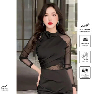 Đầm thiết kế cut out phối voan nơ cổ LUST chất liệu dày dặn V243