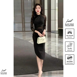 Đầm thiết kế cut out phối voan nơ cổ LUST chất liệu dày dặn V243