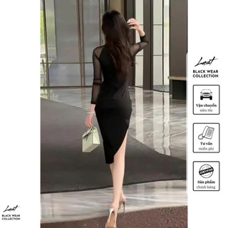 Đầm thiết kế cut out phối voan nơ cổ LUST chất liệu dày dặn V243
