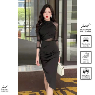 Đầm thiết kế cut out phối voan nơ cổ LUST chất liệu dày dặn V243