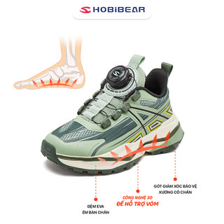 Giày bóng rổ Hobibear có khóa xoay GS8662 cao cấp, giày thể thao dành cho bé trai màu xanh pastel