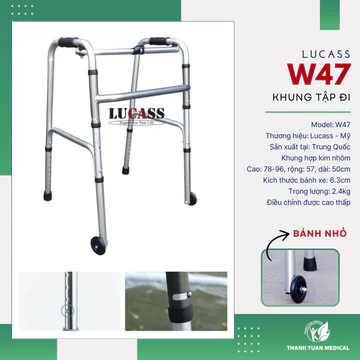 GIAO NHANH - Khung tập đi hợp kim nhôm có bánh xe Lucass Model W47, W79 - Khung tập đi có bánh xe tăng chỉnh chiều cao