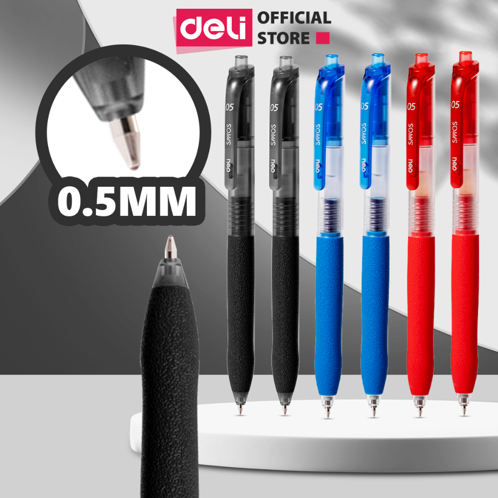 Bút Gel Bấm Deli Ngòi 0.5mm Bút Bi Nước Mực Xanh/Đen/Đỏ Deli Cho Văn Phòng Học Sinh Mực Đều Chữ Đẹp  Có Ngòi Thay Thế